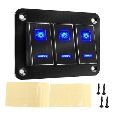 3 Gang Waterproof Toggle Switch Panel DC12V To 24V 30A 5PIN Blue LED Light Flexible PC Buckles for RV Car Yacht