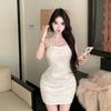French Pure Lace Flower Neck Sling Dress Women's High-end Birthday Slim Dress Hip Wrap Short Skirt