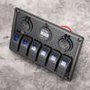 12V‑24V 6 Gang Rocker Switch Panel with Cigarette Lighter Socket 2 USB Voltmeter Display for Car Boat Truck RV