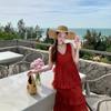 Beautiful, Beautiful, Fungus Edge, Red Suspender Cake Dress, French Halter, Good-looking Seaside Vacation Big Swing Dress