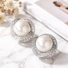 Huitan Cross Design Imitation Pearl Stud Earrings for Women Inlaid Shiny CZ Elegant Party Wedding Accessories Versatile JewelryGood Product