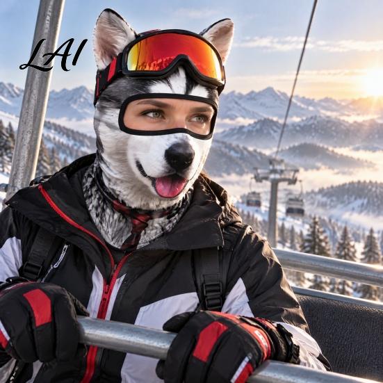 Cappuccio con Fantasia di Animali Realistica Maschera Integrale 3D con Orecchie Antivento Maschera Facciale da Ciclismo per Autunno Sci Inverno Copertura Protezione Solare Costume di Halloween