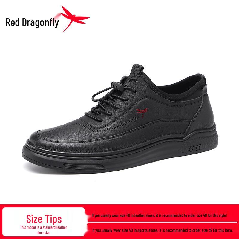 Red Dragonfly Men s Black Leather Casual Waterproof Shoes for Autumn/Winter 44 чёрный