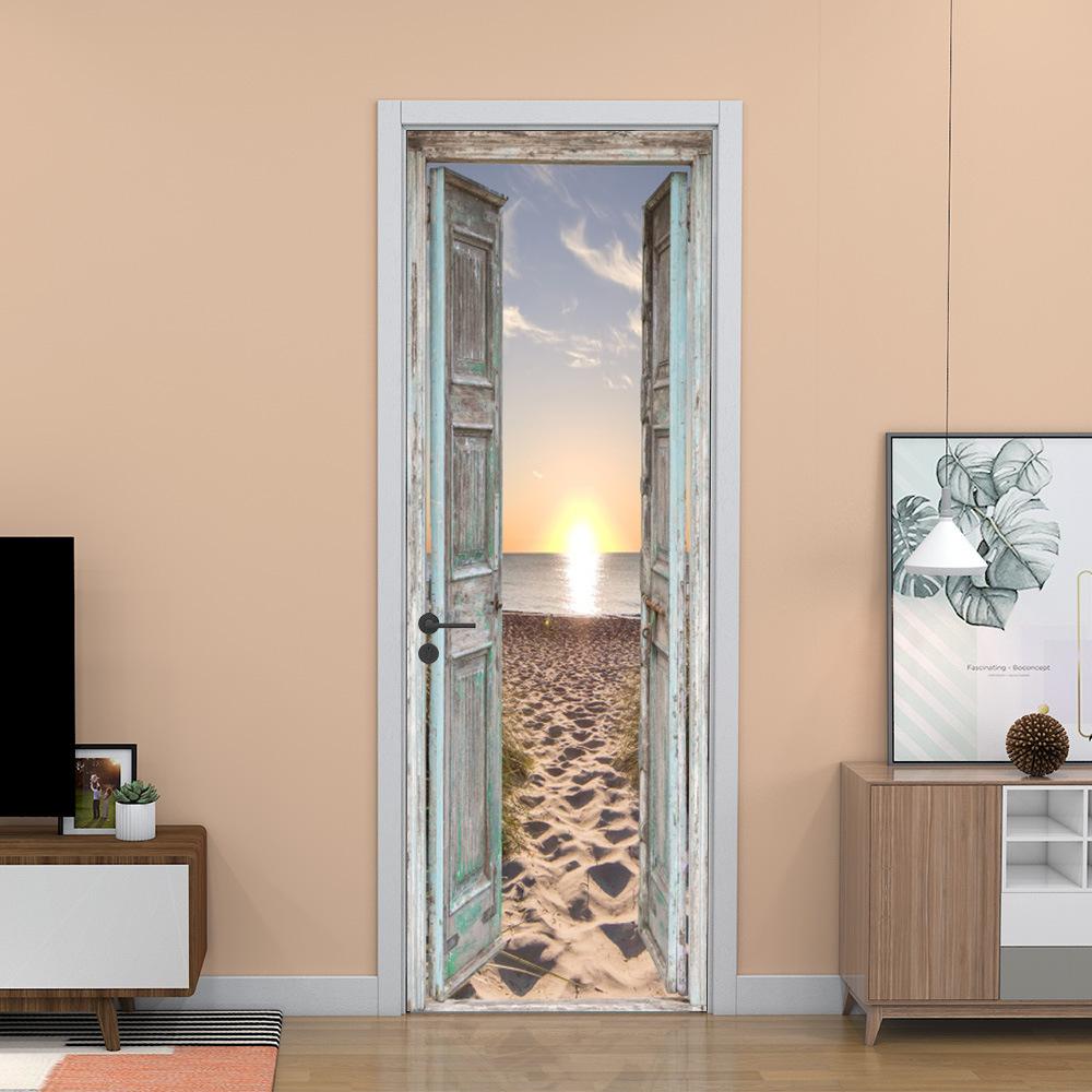 

19 стилей Пейзаж 3D наклейки на двери Съемные Vinilos Para Puertas клейкие обои Художественные фрески для дверей Библиотека Современный домашний декор 90X200cm(cut 2Pcs)