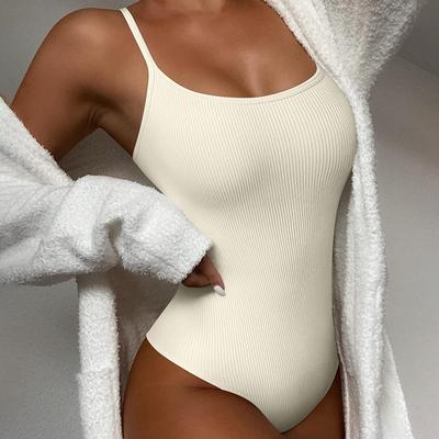 Šátek s výstřihem do U Pas Přiléhavý Dámské Body Žebrované Elastické Sexy Bez rukávů Pevné Skinny Romper Dámské oblečení