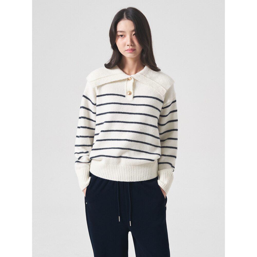 8Seconds Contrast Stripe Collar Neck Button Long Sleeve Pullover Ivory Ivory/S