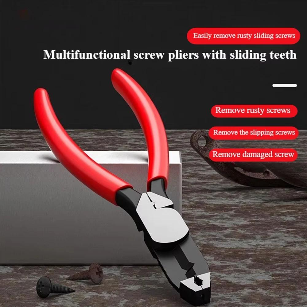 Multi-Function Sliding Tooth Screw Pliers for Rusty Wire Removal and Carp with Non-Slip Jaws Red