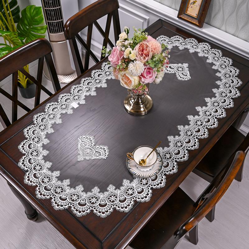 European Oval Living Room Table Mat Tea Table Dining Table Cloth Lace Edge Fabric Heat-resistant and Dustproof Tablecloth
