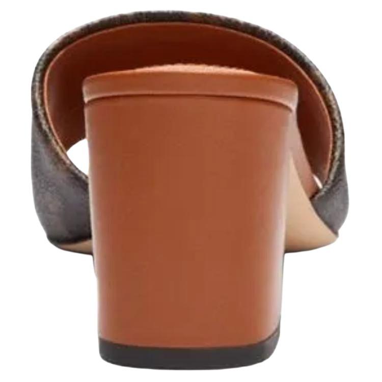 Coach Holly Square Toe Slip-On Carriage Print Block Heel Slide Sandals 6.5cm Women Sandals Brown CAS92-W8F