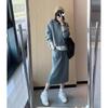 Women's Loose Fit Two-piece Skirt Suit Long Sleeve Cropped Hoodie High Waist Midi Skirt Solid Casual Matching Outfit Set