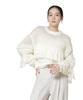 Nano Universe F 031 Mixed Material Border Fringe Knit Women's Pullover, Off-White, 669-5222326