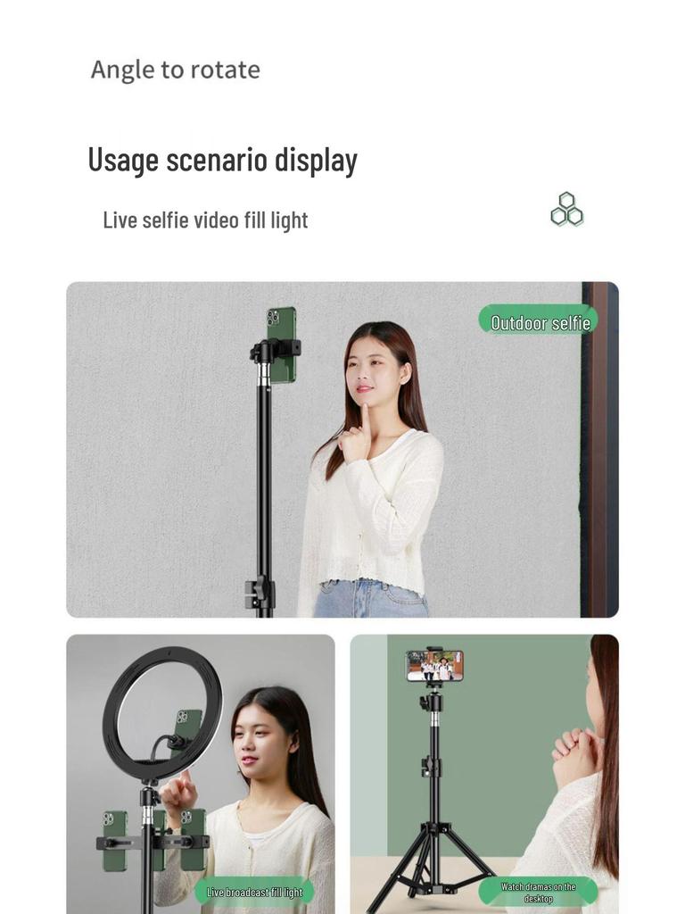 Doldurma Işığı ve Termometreli Bluetooth Tripod - Canlı Yayın ve Fotoğrafçılık İçin Yere Basan, Teleskopik Cep Telefonu Tutucu