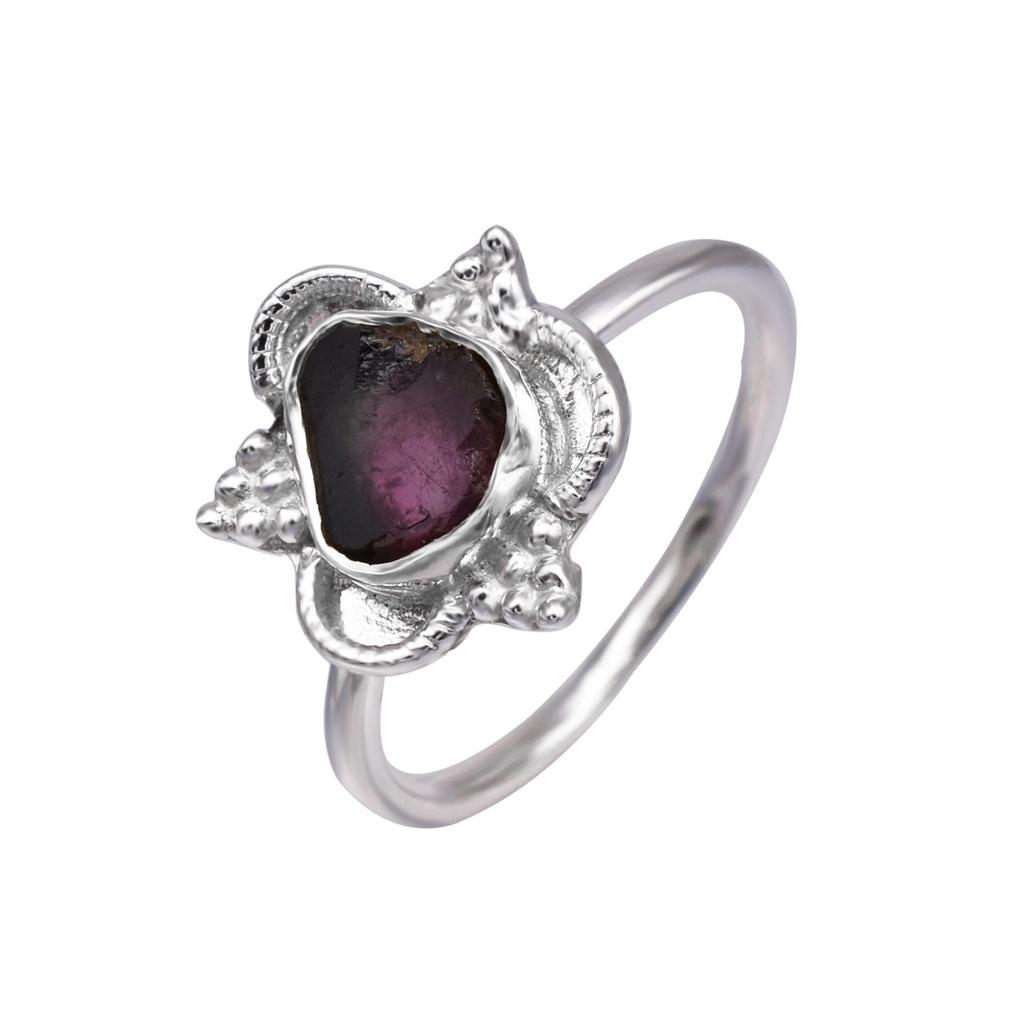 925 Sterlingsilber Bicolor Roh rosa Turmalin Edelsteinring 7.5 Geschenk US