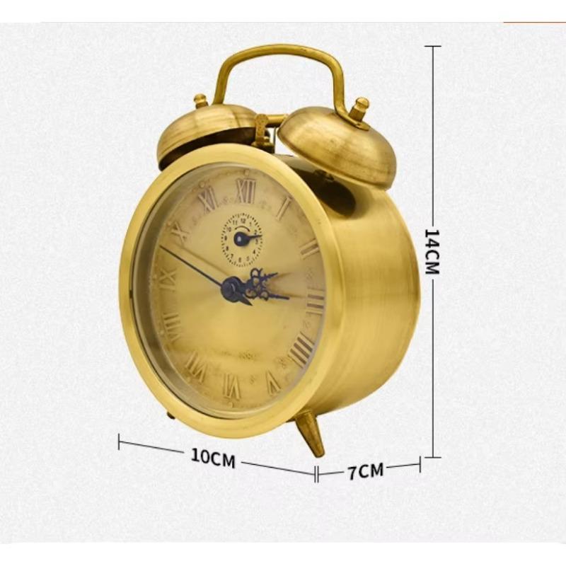 Relógio despertador retrô em forma de ferradura de cobre puro, relógio de cabeceira mecânico clássico, peça de decoração nostálgica para casa