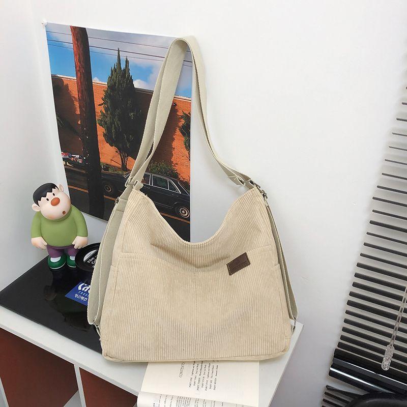 Student single shoulder canvas bag, double shoulder oblique span tote class bag large capacity new corduroy canvas bag