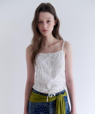 ROLAROLA Pintuck Lace Crop Sleeveless Blouse White