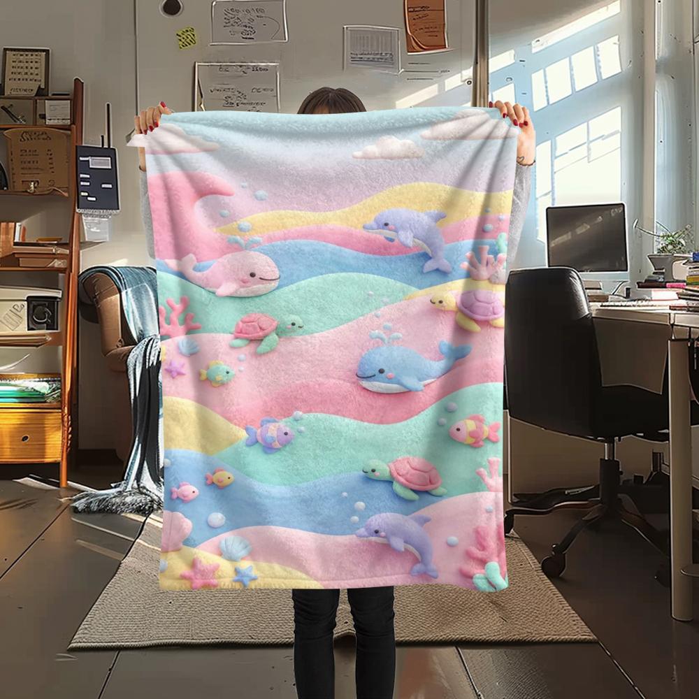 1Pc Ocean Print Flannel Blanket, High quality Comfortable for All Seasons, Home Decor, Warmth and Comfort, Perfect for Christmas Gifts W101