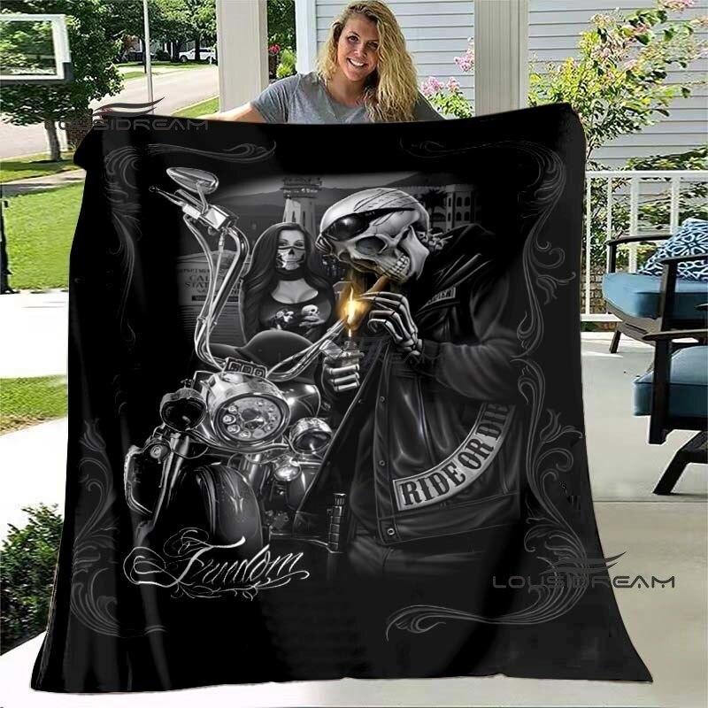 Deka na motorku Skeleton Ride or Die Skull Flanelová načechraná plyšová deka, dárky pro přátele, prostěradlo Sofa Travel Camping Deka