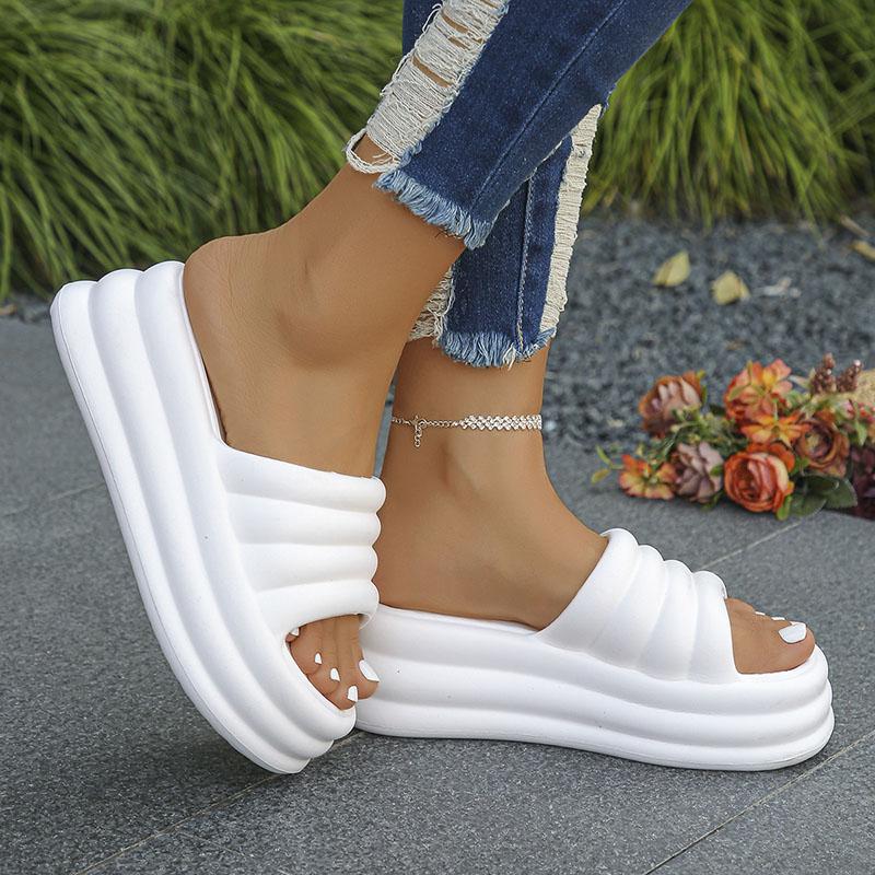 Women's Chunky Platform Slippers Summer Comfort Soft Thick Bottom Slides Woman for Sandals 2024 Open Toe Non-slip Beach Shoes