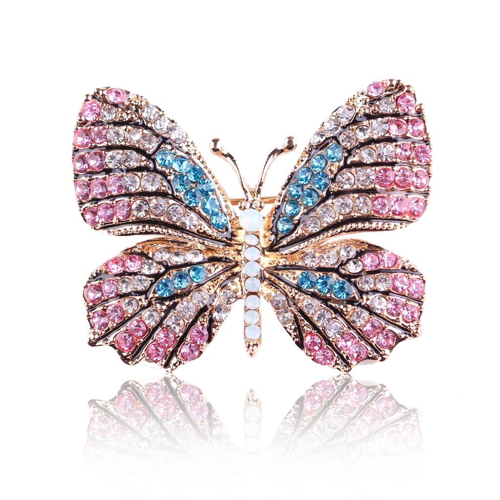 Broche papillon en alliage, strass colorés, tendance et respectueuse de l'environnement, accessoire pour femme