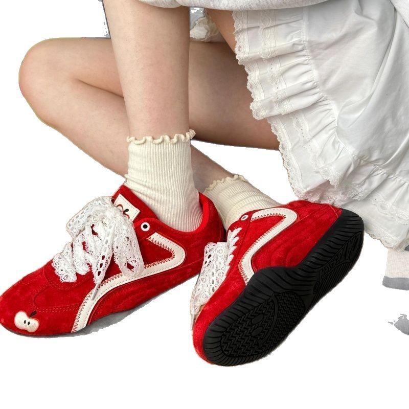 Red Apple Shoes Spring Versatile New Year Shoes Platform Shoes Ultra Light Casual Thin Soles Red Racing Shoes