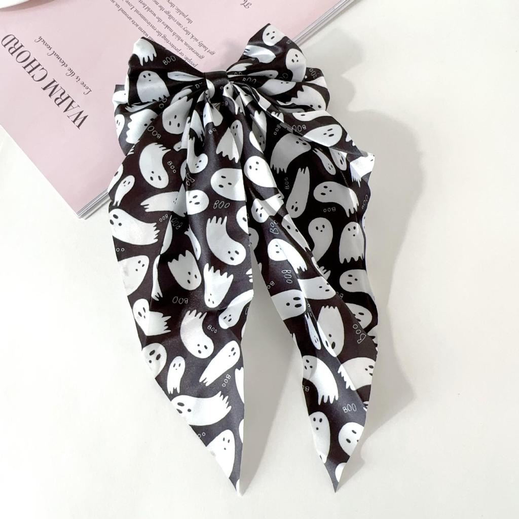 Ghost Spider Web Halloween Hair Bow Clip & Triangle Scarf Set