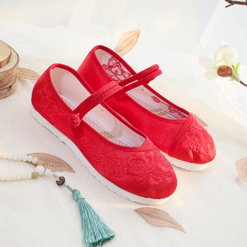 Dámské boty Hanfu - Jaro/Léto, Plochá Zenová Výšivka, Nízký Podpatek Etnický Styl pro Čajové Umělkyně