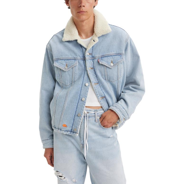 Levis X Erl Collaboration Series FW23 Vintage Plush Collar Button Denim Jacket Unisex Jacket Light-Blue A54960000
