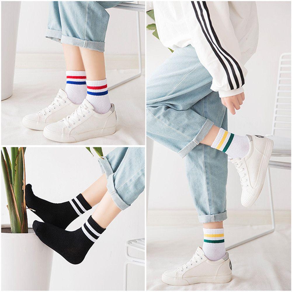 Fashion Fresh Women Men Striped Sport Socks Medium Tube Socks Two Bars Socks Korean