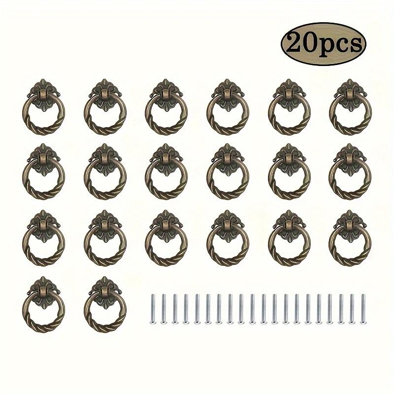

6/10/20 шт., винтажное бронзовое подвесное кольцо с цветком, ручки для выдвижных ящиков, маленькие винтажные кольцевые ручки для шкафа, металлические кольцевые ручки для ящика 20pcs-with screws