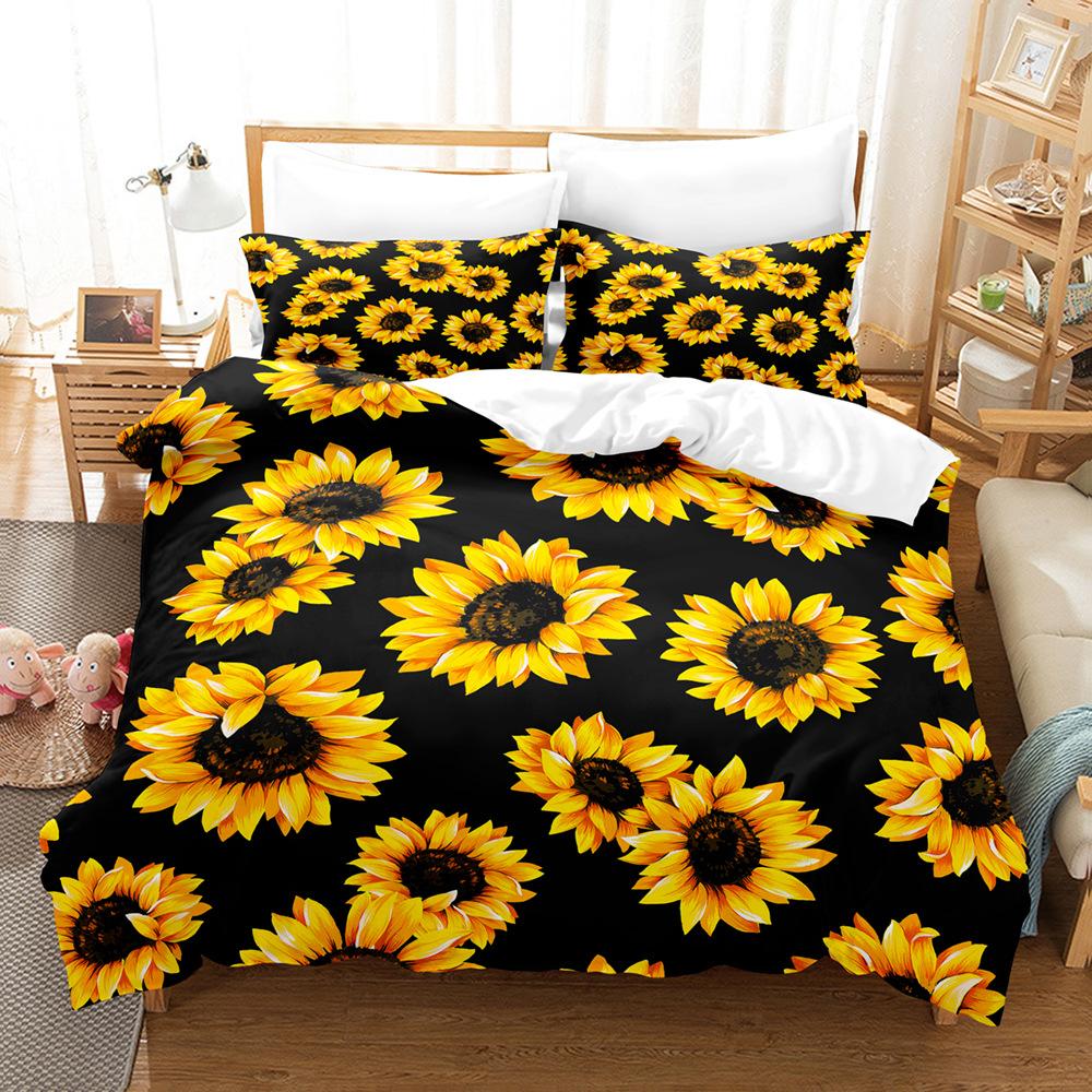 3D Digital Printing Bedding Four-piece Set Three-piece Set Sunflower Bed Sheet Quilt Pillow