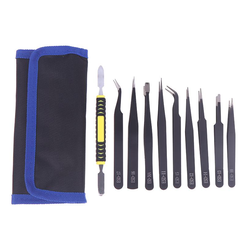 9Pcs Stainless Steel Anti Static Tweezers Set Precision Electronic Repair Tools For Maintenance Precision Tips