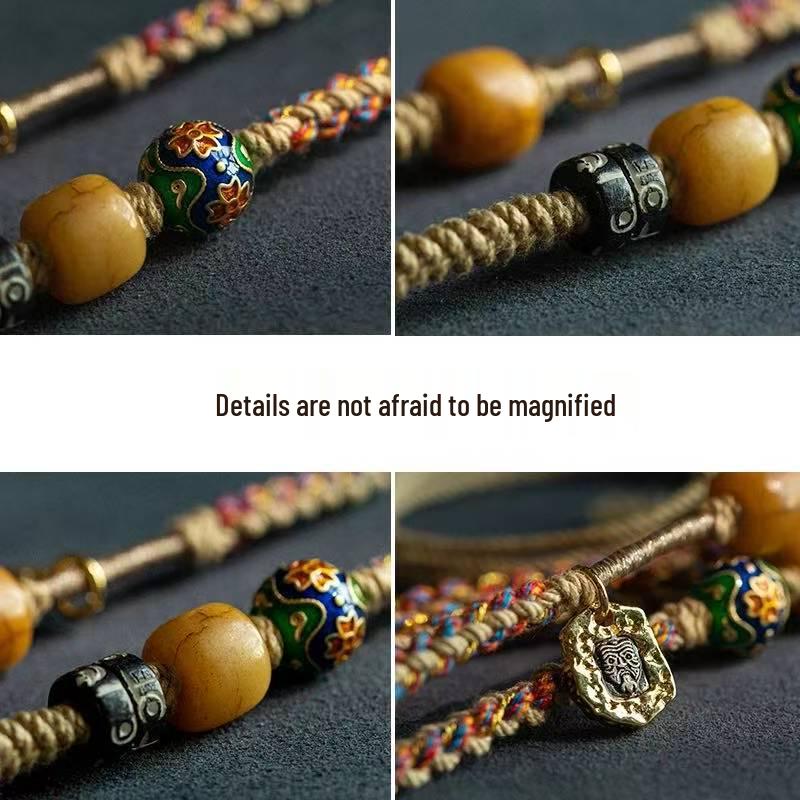 Tibetan Cross Dzi Thangka Gold Pendant Necklace Rope