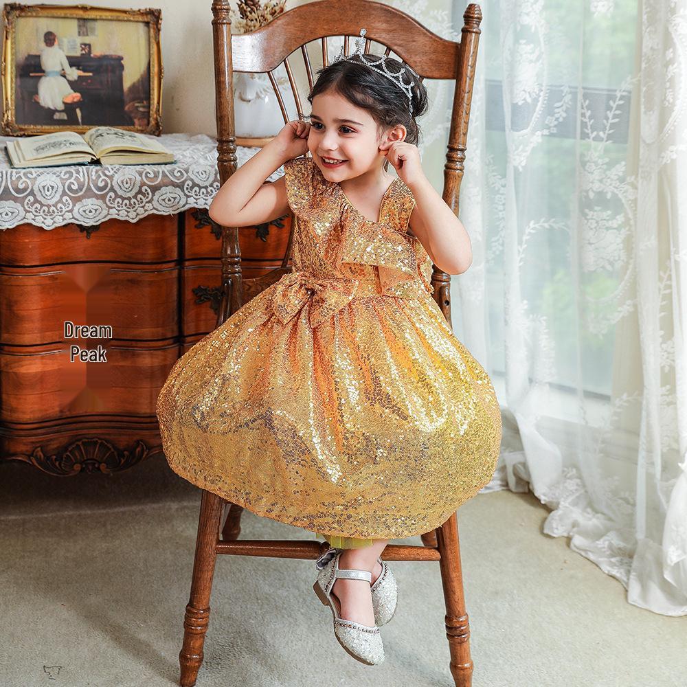 European Kids  Christmas Sequin Mesh Dress for Fashion Shows & Performances 110cm