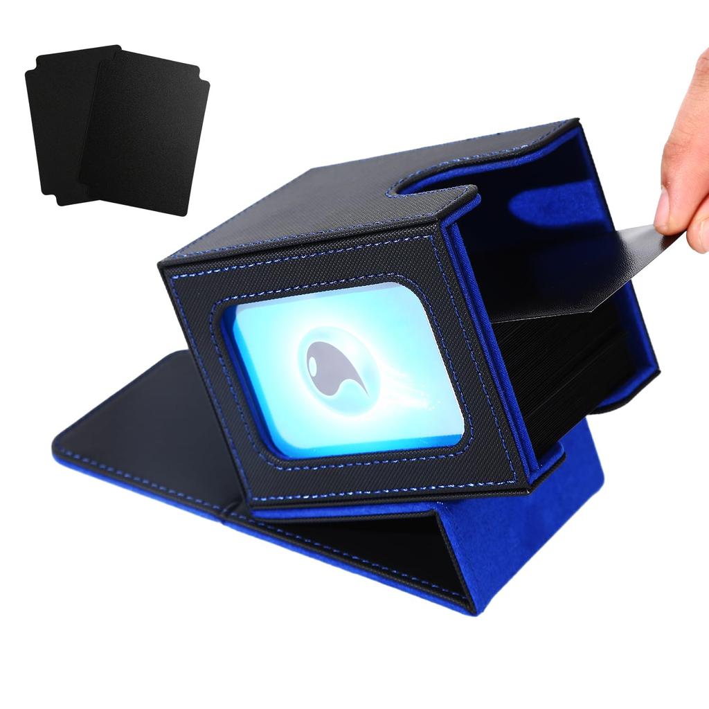 Venssu Deck Trading Card Card Display 100 Compatible with Double and Triple Vertical 2 Dividers and 1 Top Leather Interior Case, Case, Window, Pieces,