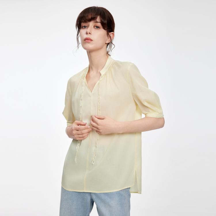 ELLE Luxe Lyocell Five-Quarter Sleeve Shirt Women shirts Yellow EM51181