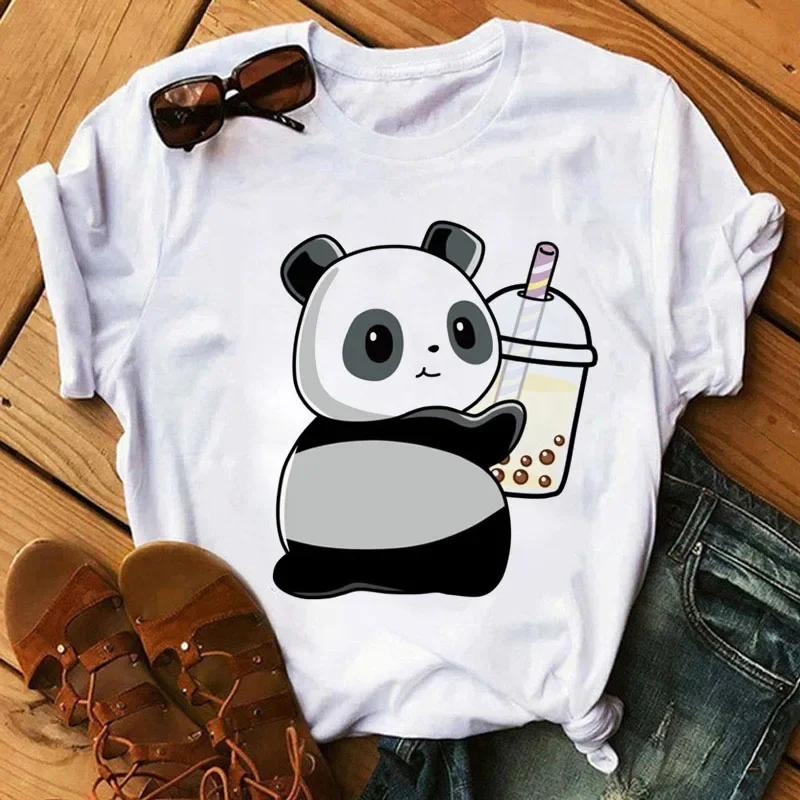 Kawaii Cartoon Milk Tea Printed T Shirt Women Fashion T Shirt Casual Tops 90s Girls Ladies Female Short Sleeve Cute Graphic Tee