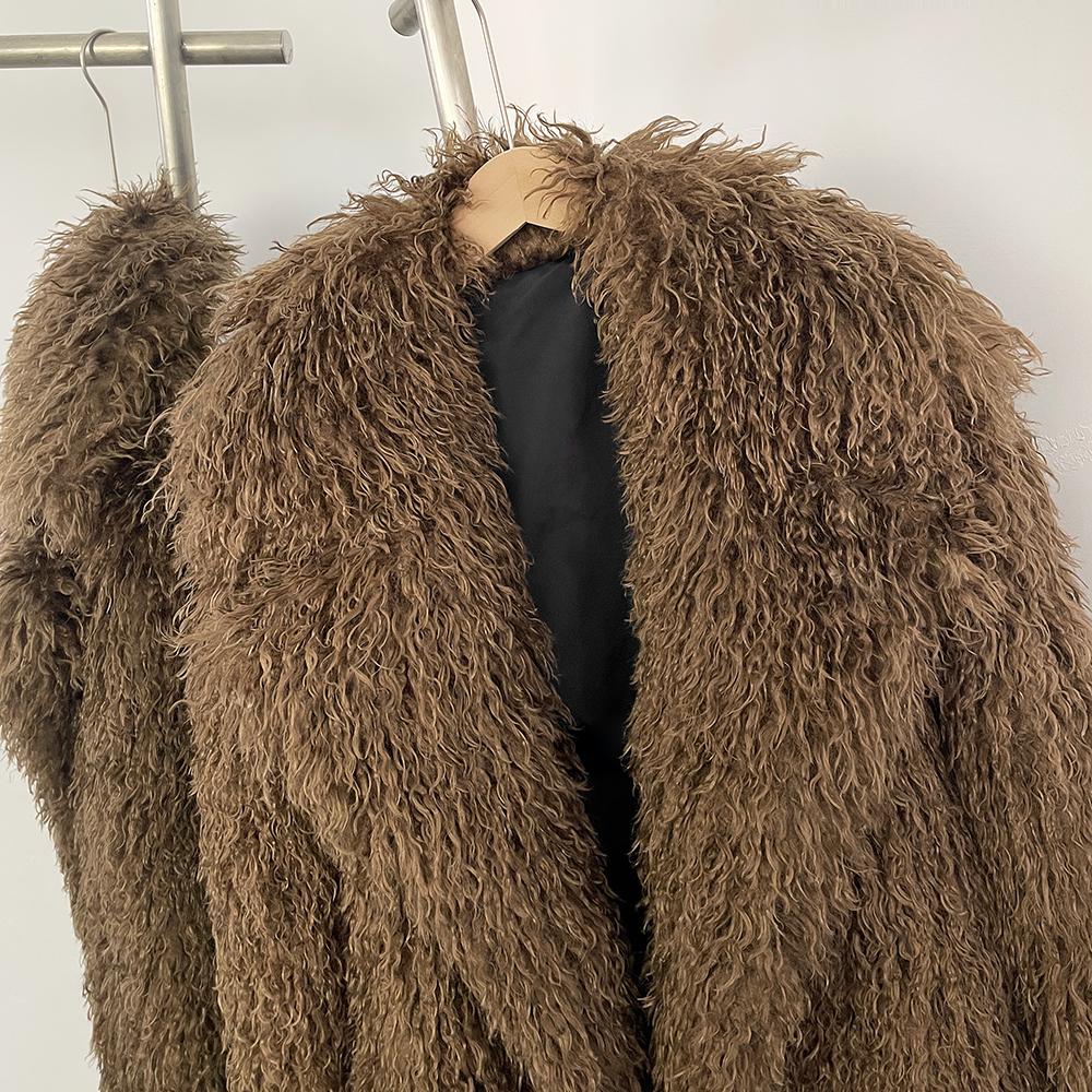 OFTBUY 2025 Winter Women Coat Faux Mongolian Fur Turn-down Collar Jacket Puff Artificial Fur Casual Top Outwears Round Collar Solid Streetwears