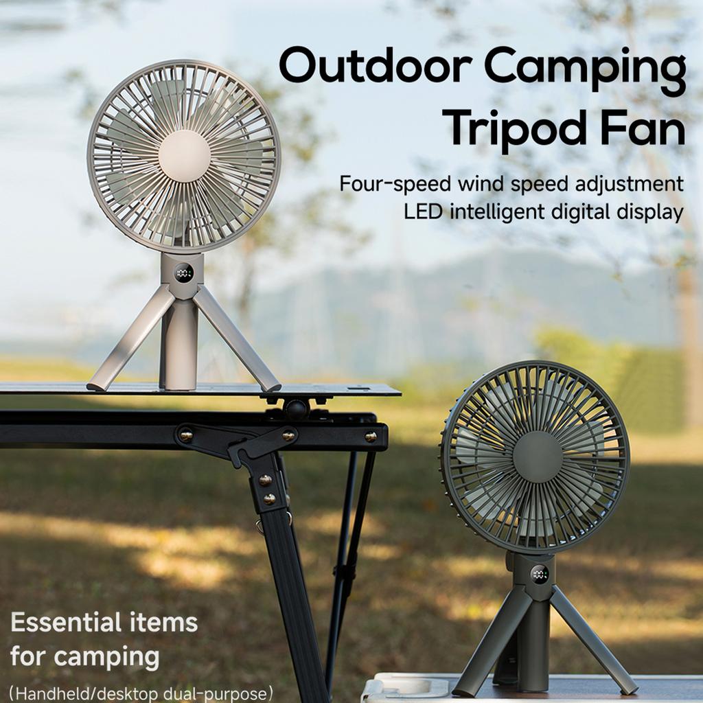 Portable Handheld Rechargeable Fan USB Rechargeable 4 Speed Wind Camping Tripod Fan for Outdoor Desktop Use/Tent Ceiling