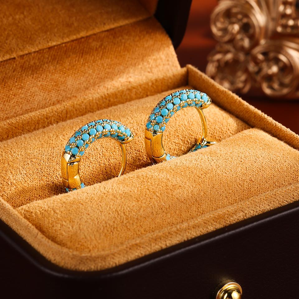 ZAKOL New Unique Design Turquoise Zircon Hoop Earrings for Women Brilliant Cubic Zirconia Luxury Party Zircon