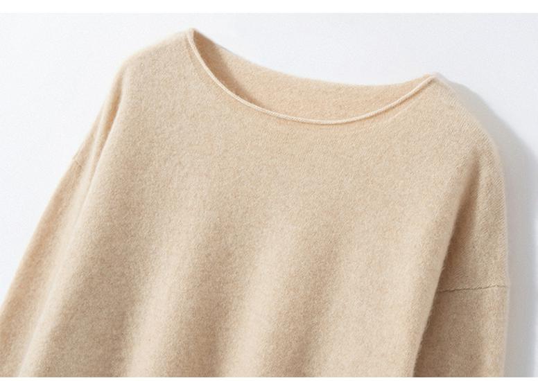 Women's Off-Shoulder Cashmere Pullover – 2026 Winter Loose Fit with Rolled Hem