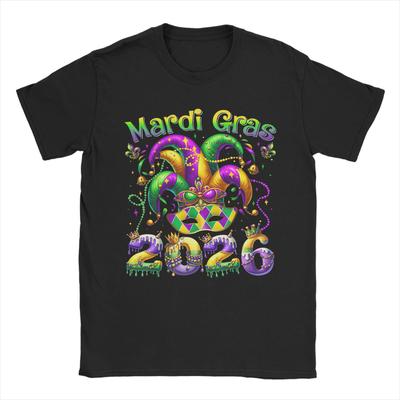 Vintage Happy Mardi Gras  TShirt Unisex O Neck Cotton T Shirt  Short Sleeve Tee Shirt Big Size Clothing