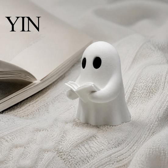 Halloween Party Supplies Mini Ghost Reading Book Ornament, 3D Printed Cute Little A Statue Figurine, Durable PLA Creative Statues for Bookshelves And