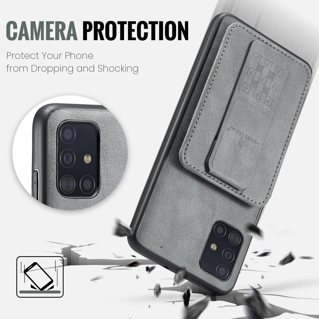 For Samsung Galaxy A51 4G SM-A515 Case Card Holder Leather Coated TPU Phone Cover