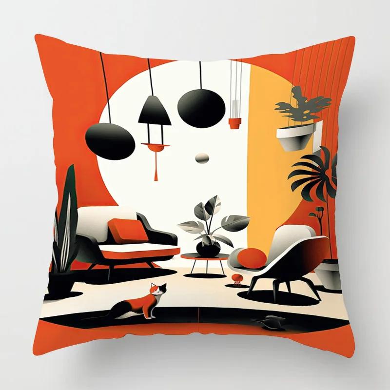 Home Decor Cat & Tropical Plant Patterned Pillow Covers Pattern Cushion Cover Suitable for Sofa Bedroom Car Pillow Cover