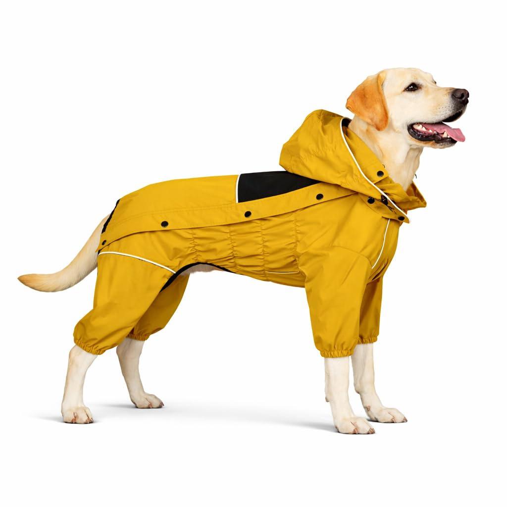 Waterproof dog raincoat with removable hood Outdoor full-body dog jacket Windproof and snow-proof all-season jacket
