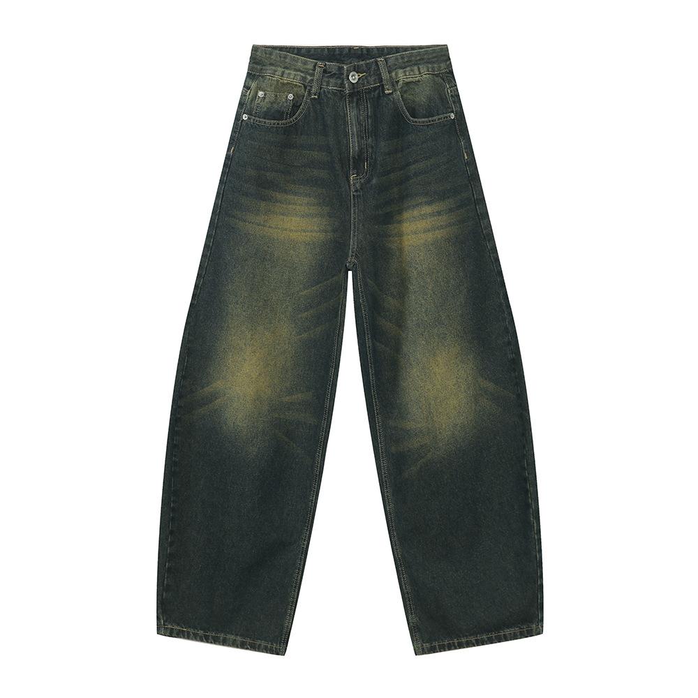 | Retro and Old Loose Straight Jeans Men's Wide-leg Mopping Scimitar Casual Trousers