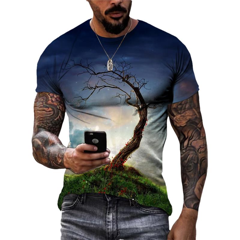 Fashion Landscape original men's T-shirts Summer Casual O Collared Tees Short Sleeve New 3D Printed Trend Street Leisure Tops