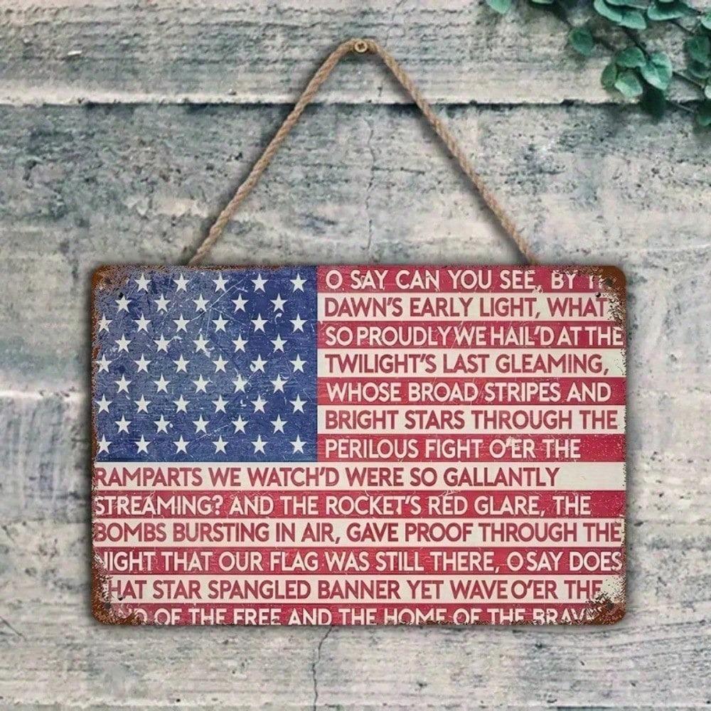 Vintage Patriotisches Blechschild 8x12 Amerikanische Flagge Wanddekoration Rustikale Hymnenkunst