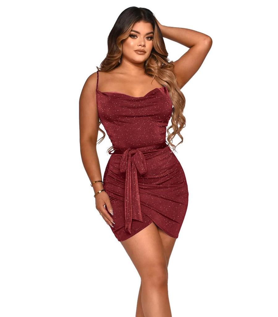2026 European & American Spaghetti Strap Bodycon Skirt - Sparkly Sleeveless Sexy Dress for Spring/Summer.
